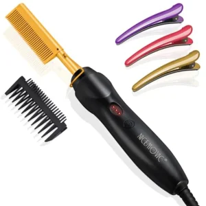 Ceramic Heating Hair Straightener Comb - Hot Pressing Brush for Natural Black Hair, Beard Wigs, and Curling Gold - AliExpress 6