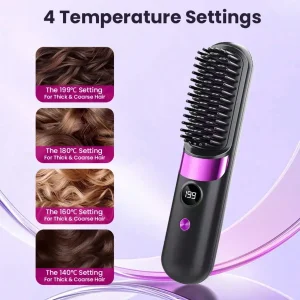 Mini Hair Straightener Comb Set Features A Built-In 2000mAh-3600mAh USB Rechargeable Lithium Battery, 10W Negative Ion Heating, Three Adjustable Temperature Settings, And Is A...